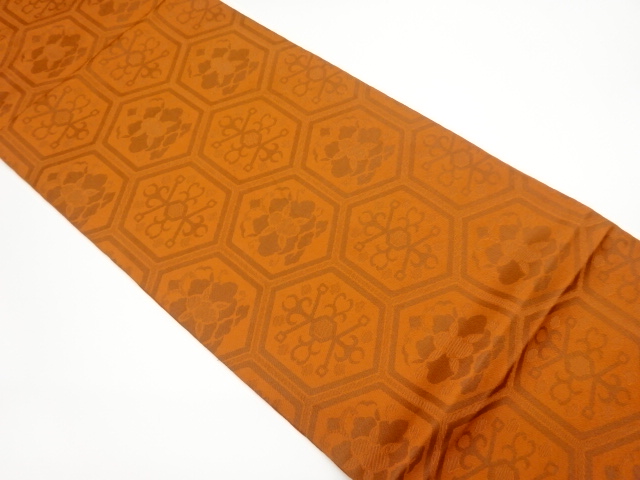 リサイクル　亀甲に抽象花模様織出し全通袋帯